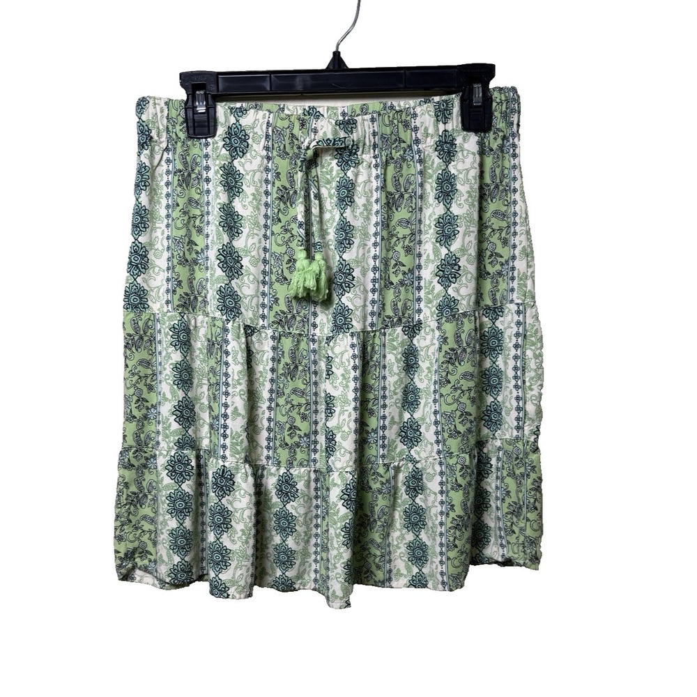 J. Jill boho tiered flowy skirt elastic waist drawstring green Size Small Petite